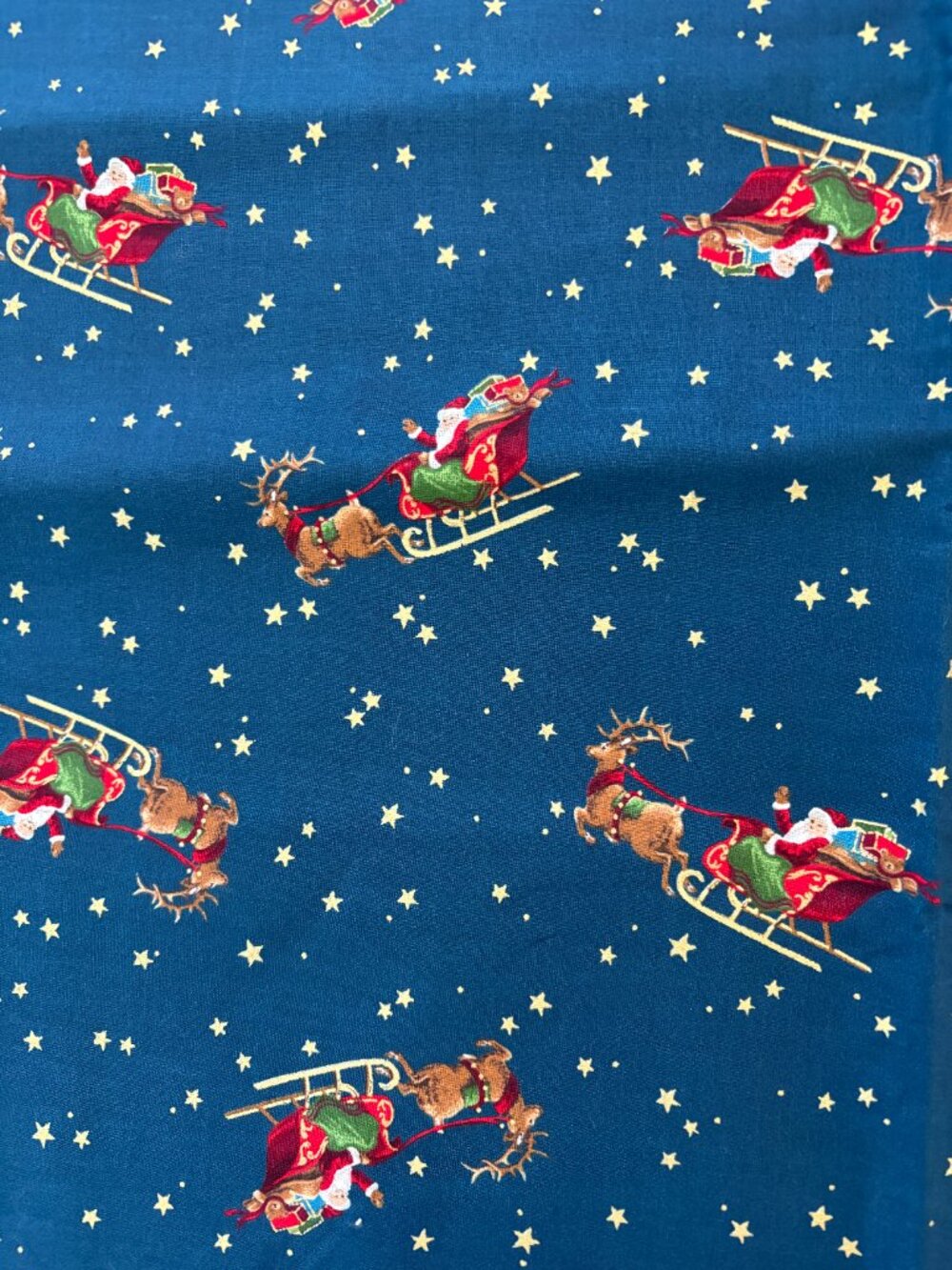 Joan Messmore VIP Cranston Fabric Christmas Flying Santa Sleigh Reindeer Vintage